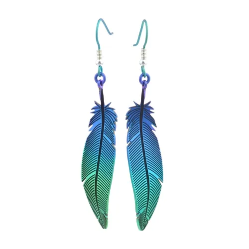 Lovebird Feather Green Blue Drop & Dangle Earrings